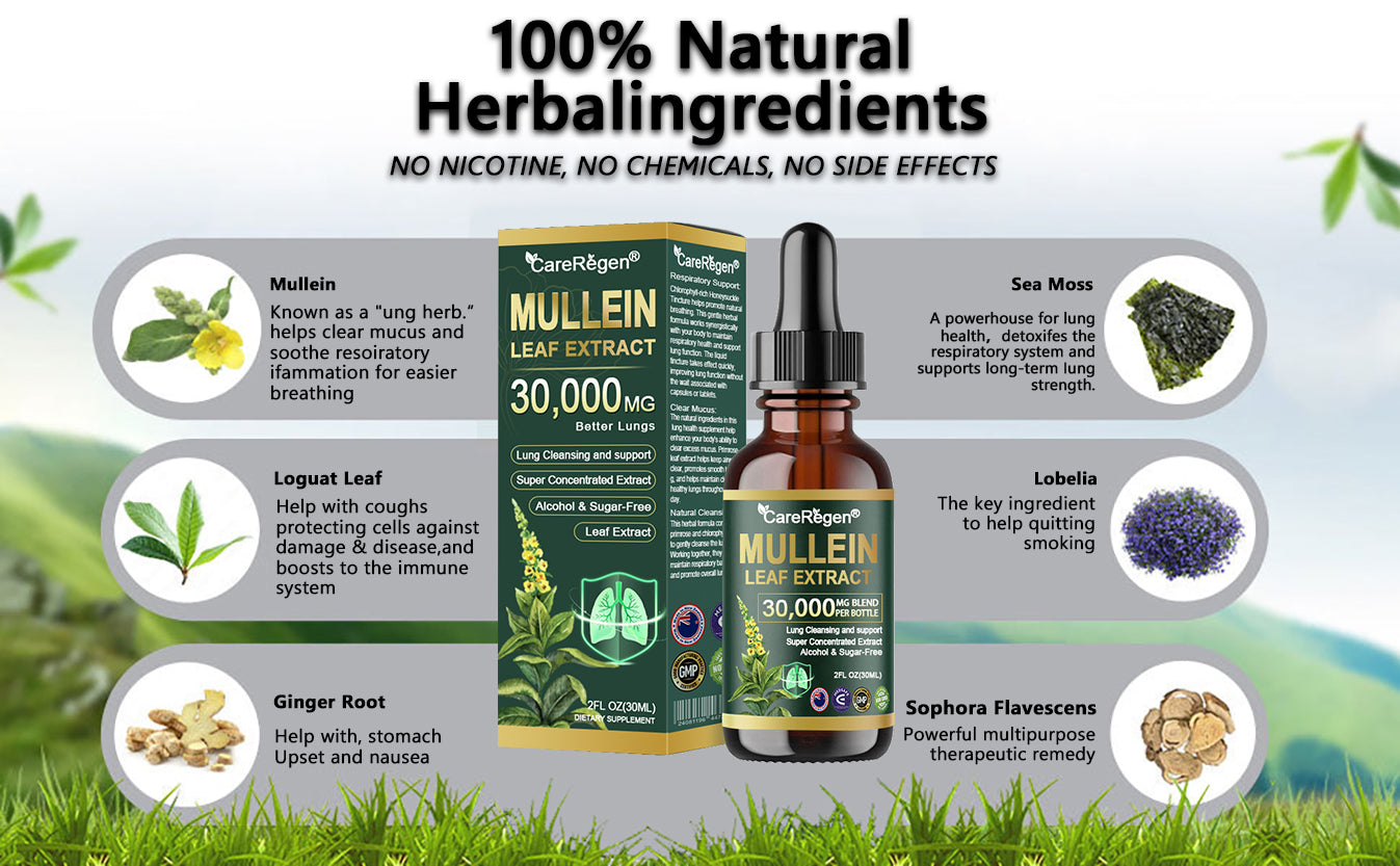 𝗢𝗳𝗳𝗶𝗰𝗶𝗮𝗹 | CareRegen® 𝗢𝗿𝗴𝗮𝗻𝗶𝗰 𝗟𝘂𝗻𝗴 𝗖𝗹𝗲𝗮𝗻𝘀𝗶𝗻𝗴 𝗠𝘂𝗹𝗹𝗲𝗶𝗻 𝗟𝗲𝗮𝗳 𝗘𝘅𝘁𝗿𝗮𝗰𝘁 𝗗𝗿𝗼𝗽𝘀 𝐂𝐥𝐢𝐧𝐢𝐜𝐚𝐥𝐥𝐲 𝐩𝐫𝐨𝐯𝐞𝐧, 𝐡𝐢𝐠𝐡𝐥𝐲 𝐜𝐨𝐧𝐜𝐞𝐧𝐭𝐫𝐚𝐭𝐞𝐝 𝐟𝐨𝐫𝐦𝐮𝐥𝐚 𝐭𝐡𝐚𝐭 𝐫𝐞𝐥𝐢𝐞𝐯𝐞𝐬 𝐜𝐨𝐮𝐠𝐡, 𝐩𝐡𝐥𝐞𝐠𝐦, 𝐚𝐬𝐭𝐡𝐦𝐚 & 𝐂𝐎𝐏𝐃 — 𝐛𝐫𝐞𝐚𝐭𝐡𝐞 𝐞𝐚𝐬𝐢𝐞𝐫, 𝐟𝐚𝐬𝐭𝐞𝐫. 🌱🌬️